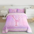 thumbnail image 2 of Manfei Letter Y Monogrammed Bedding Comforter Set,Pink Sparking Print Twin Comforter Sets,Cute Bow Bowtie Bedding Set For Child,Microfiber Room Decorative Reversible,2 Pieces, 2 of 8