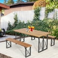 thumbnail image 2 of Costway 3 PCS Outdoor Acacia Wood Patio Dining Table Bench Set with 2" Umbrella Hole, 2 of 10