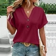 thumbnail image 4 of Womens Clothing Homenesgenics Woman Clothes under $5 Women's Fashion Casual Solid Color Button Neck T-Shirt Blouse Red L, 4 of 7