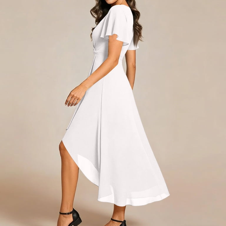 chiffon summer wedding guest dress Zapaka Women Orange Ruffled A Line V Neck Organza Long Formal Dress, Orange / US16 Whether you are dressing it for a wedding party Ever-Pretty Chiffon Ruffle Sleeve A-Line