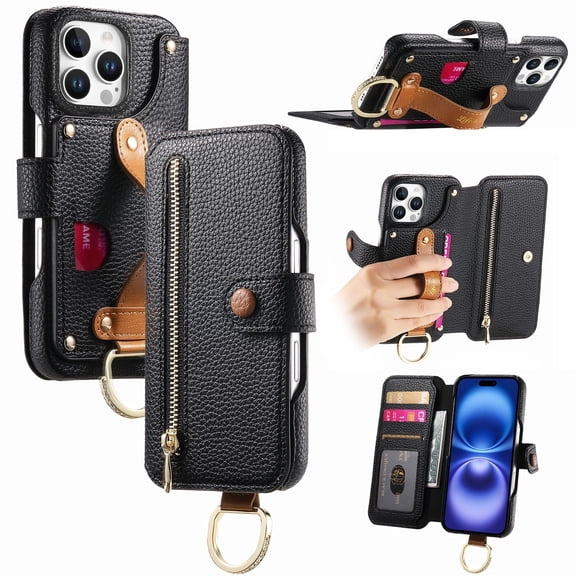 Allytechgroup Wallet Phone Case for iPhone 11 with Credit Card Slot, PU Leather Phone Case RFID Blocking Stand Shockproof Full Body Protective Bumper for Women Girls, Black