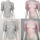 thumbnail image 2 of Women Mesh Body Chains Short Sleeve Rhinestones Crop Tops Crystal See Through Fishnet Beach Bikini Cover ups Gifts rose Red, 2 of 4