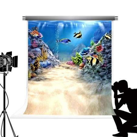 Image of ABPHOTO Polyester Underwater World Photo Backdrop Background Blue Sea Fish Photography Props Party Scene Setter For Kids Cosplay Photography 5x7ft