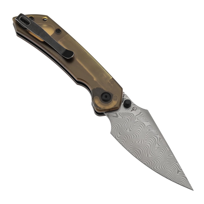 Tenable Fenrir Folding Pocket Knives 3.4“ Damacus Blade,Amber PEI Handle,B1034H6