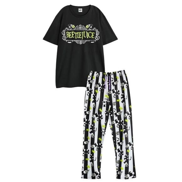 Beetlejuice Mens Logo Short-Sleeved Long Pyjama Set