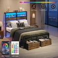 thumbnail image 5 of Pinmoco LED Full Bed Frame with 49.2" High Storage Headboard and 2 Drawers, Adjustable Base Height Metal Platform Bed with Charging Station, Rustic, 5 of 10