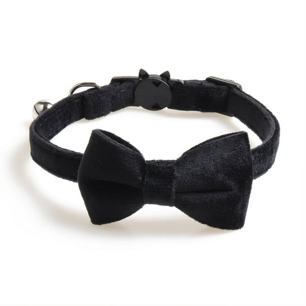 Zhuge Collar para gatos con hebilla ajustable, de seguridad, suave, para perros pequeños o gatos, con nudo de lazo, color negro