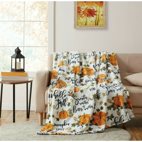 Harvest Time Autumn Floral Give Thanks Ultra Soft & Plush Oversized Accent Throw Blanket