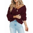 thumbnail image 2 of Women'S Chunky Knit Open Front Sweater Long Sleeve Button Loose Short Cardigan Outerwear Coats Red M, 2 of 6