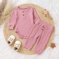 thumbnail image 2 of Tiny Cutey Baby Boy Girl Clothes Outfits Toddler Solid Long Sleeve Knitted Romper Top Pant Pajamas Set,18-24M, 2 of 7