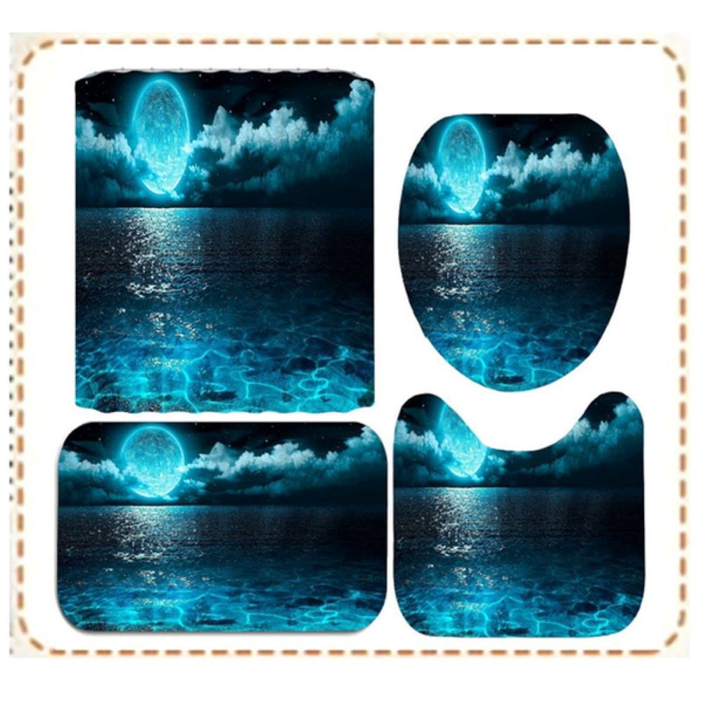 Watson Bathroom Accessories - Blue Ocean Polyester Shower Curtain Set