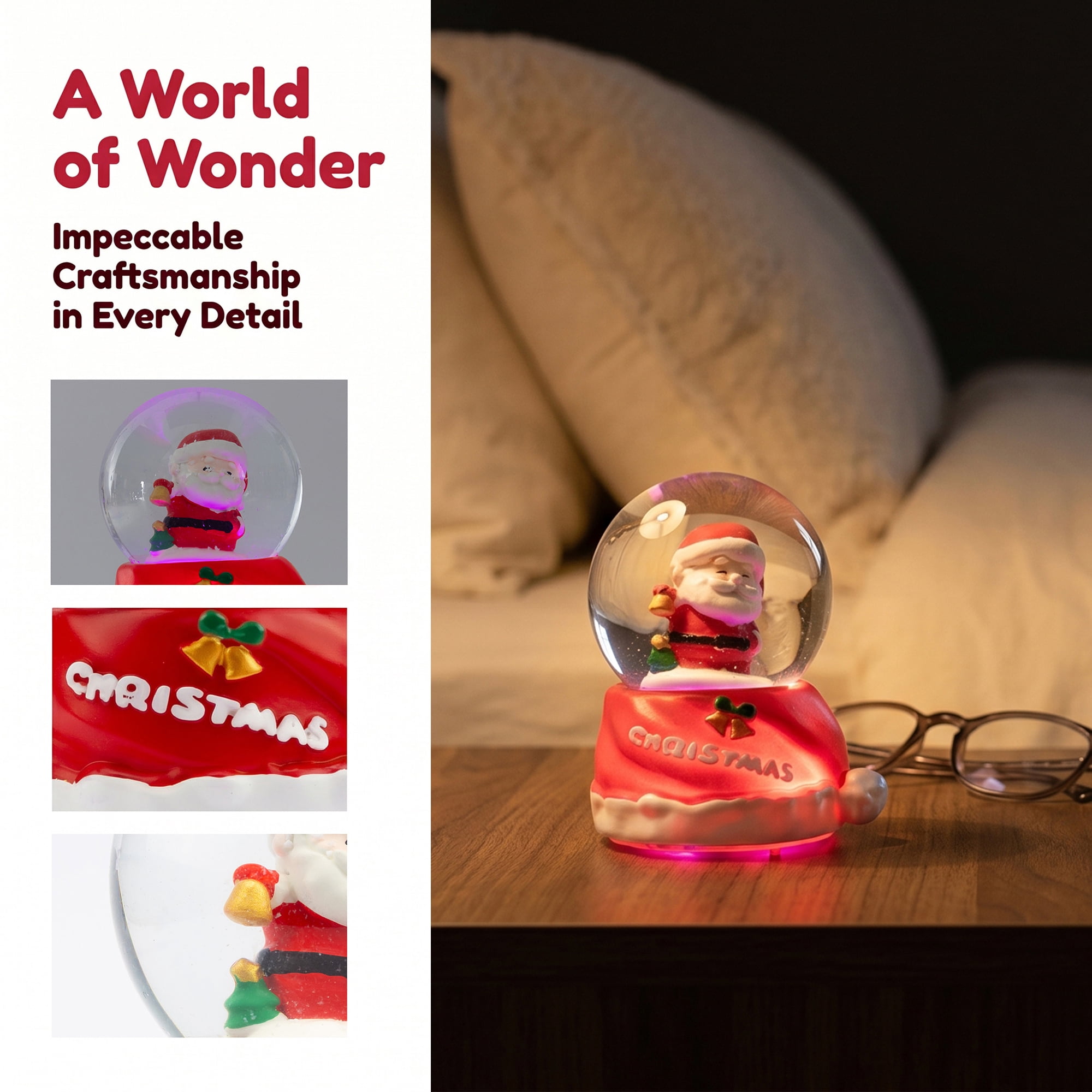 Unique Bargains Crystal Ball Shatterproof LED Glitter Snow Globe Red D 2.6" x 2.6" x 3.7"