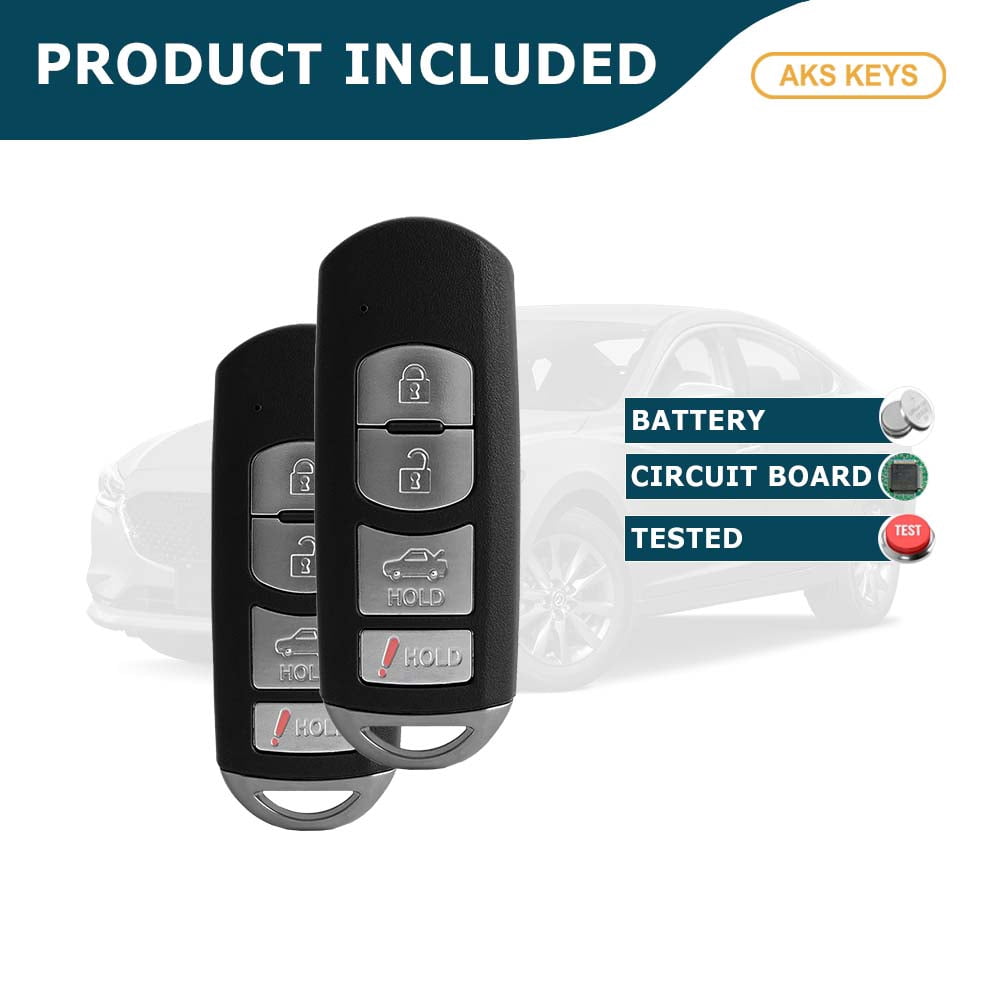 AKS KEYS New Replacement for Mazda 2014 - 2019 Prox Smart Fob Key 4B FCC# WAZSKE13D01