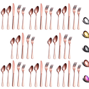 ReaNea 40 Piece Rose Gold Silverware Set Stainless Steel Titanium Copper Plating Flatware Set,Spoons and Forks Cutlery Set Service for 8