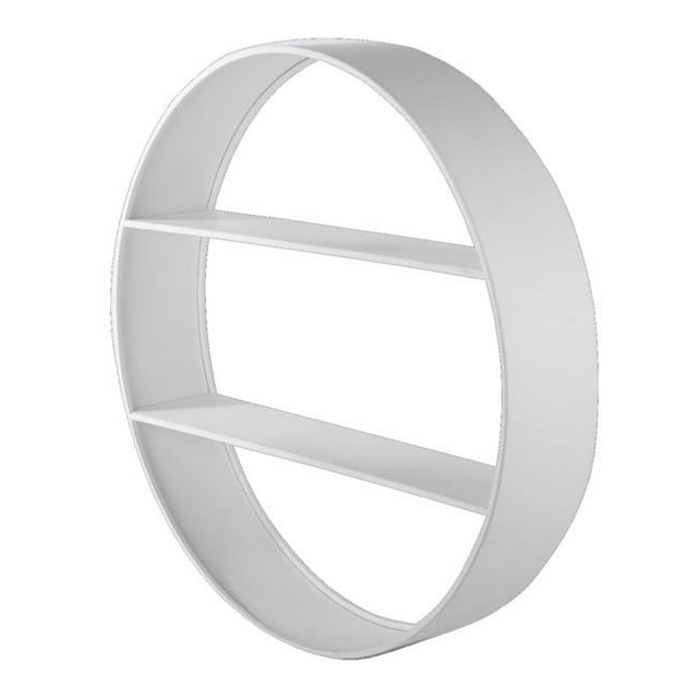Benjara BM208742 Étagère Murale Ronde en Métal avec 2 Niveaux de Rangement&44; Blanc