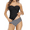 Black Stripe, variant on Hilor Women's Bandeau Tankini Bathing Suits Ruched Halter Two Piece Swimsuits