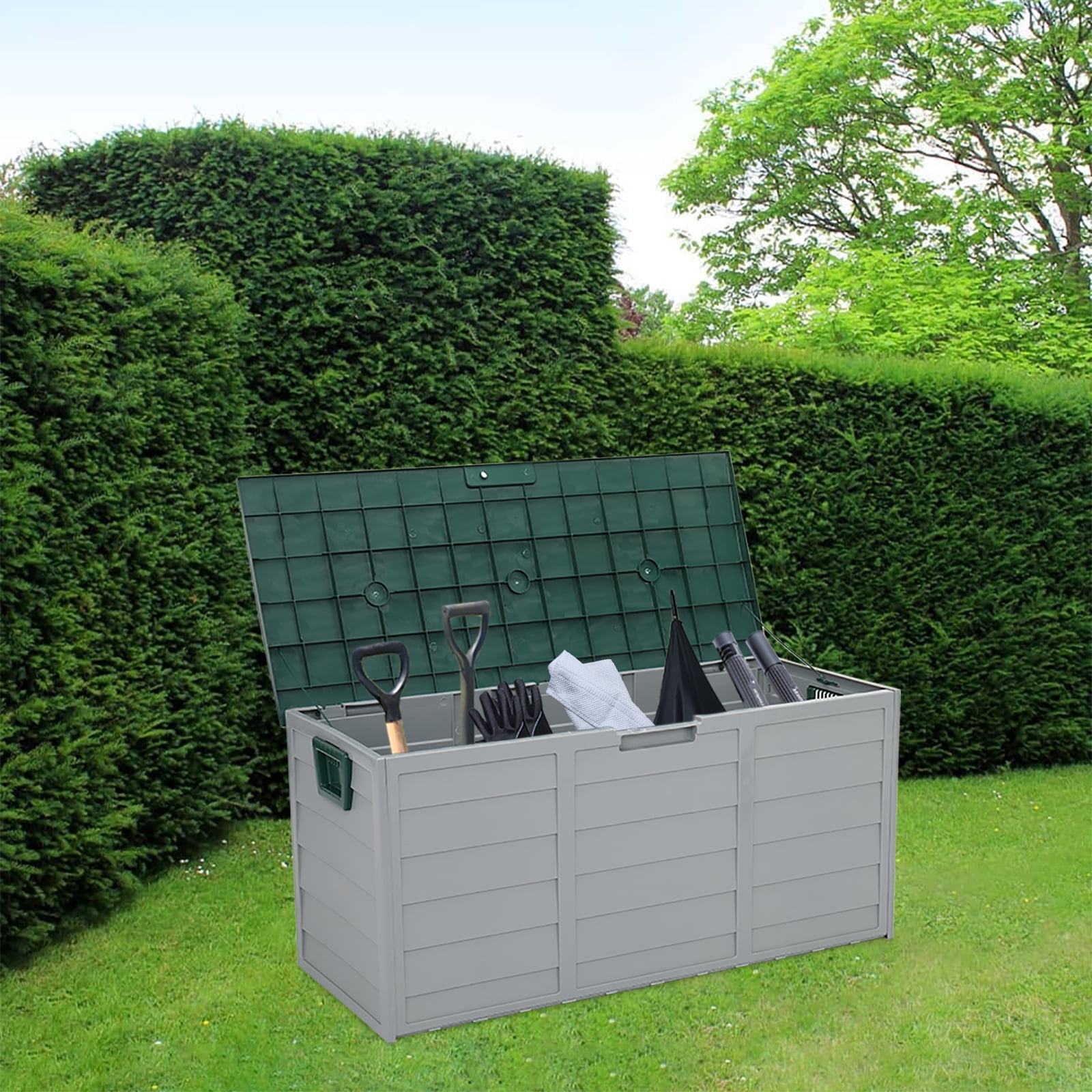 Great Deals 75gal 260L Outdoor Garden Plastic Storage Deck Box Chest Tools Cushions Toys Lockable Seat