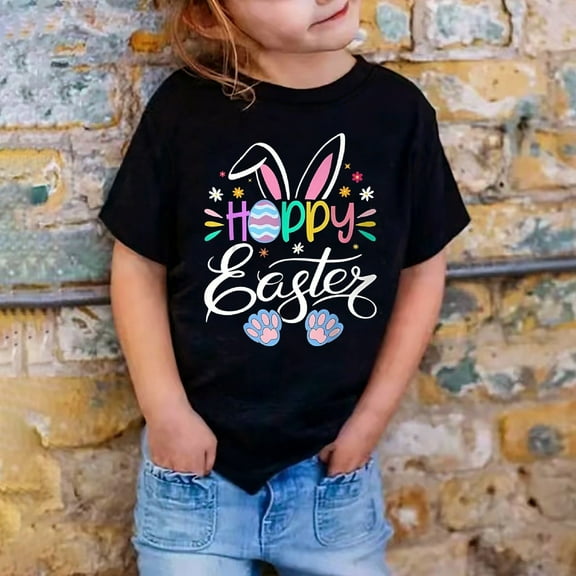 Toddler Boy Girl Easter Shirt Bunny Print Funny Rabbit Graphic Tshirts Easter Shirt Kids T-Shirt Size 1-2 Years