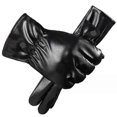 thumbnail image 1 of 1 Pair Men Motor Gloves Windproof Smooth Faux Leather Solid Color Elastic Wrist Fiver Fingers Warm Touch Screen Anti-slip Men Riding Gloves, 1 of 5