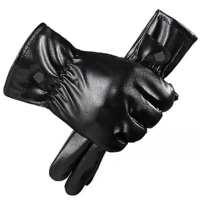 1 Pair Men Motor Gloves Windproof Smooth Faux Leather Solid Color Elastic Wrist Fiver Fingers Warm Touch Screen Anti-slip Men Riding Gloves