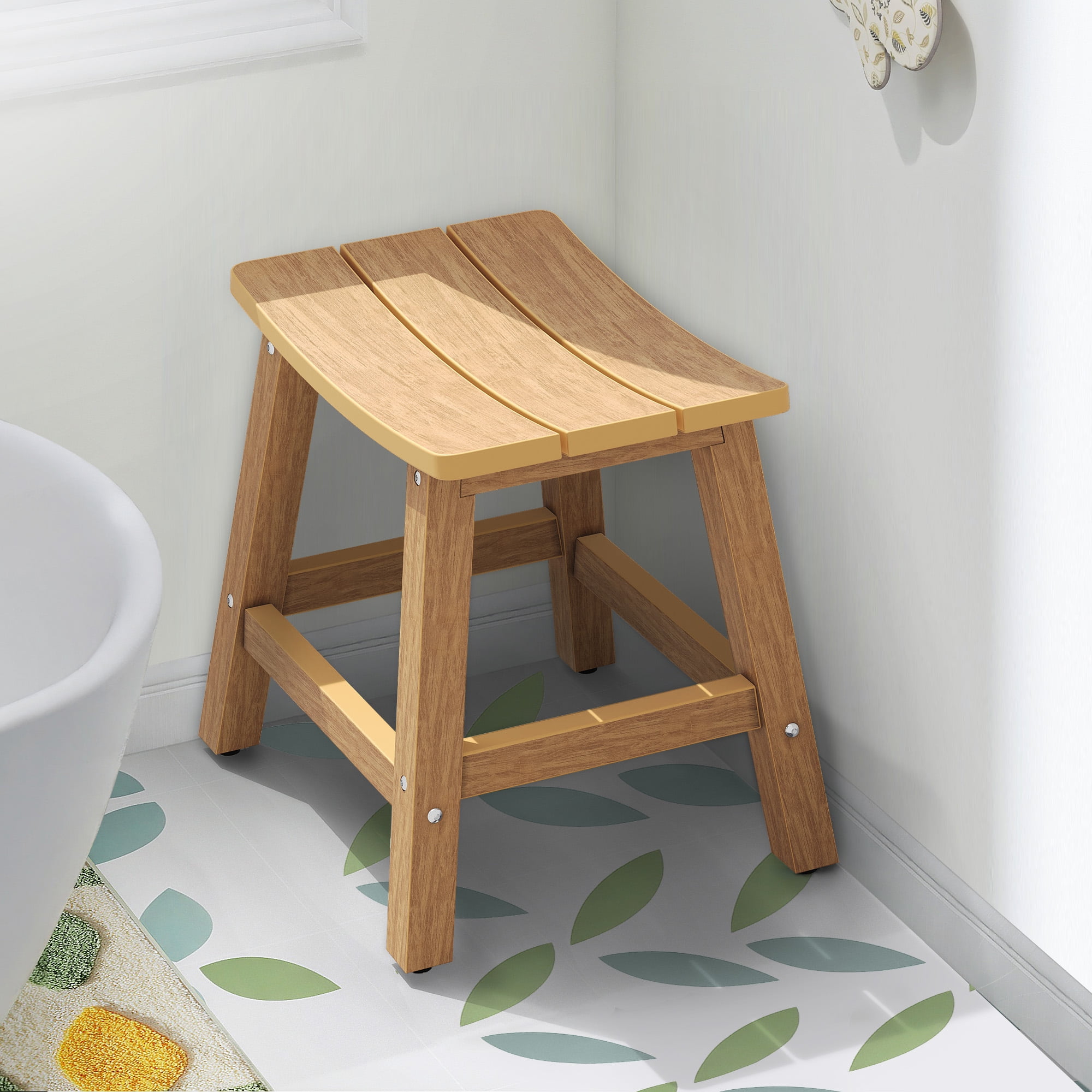 DWVO Bathroom Bench Bamboo Wood Shower Stool Non-slip Waterproof