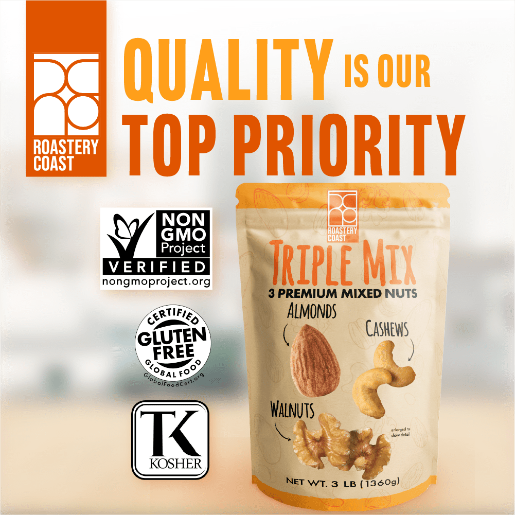 Roastery Coast Healthy Triple Mix | 3 Pounds | Almonds, Cashews, Walnuts