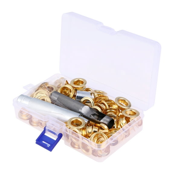 OUNONA Grommet Kit with 100 Brass Eyelets and 3 Tools for Clothing, Crafts, and Projects, Golden Included