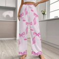 thumbnail image 2 of Pink Bow Pattern Pajamas For Women Loose Retro Night Pajama Pants Comfortable Sleepwear Bottoms Homewear, 2 of 6