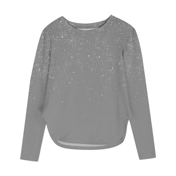 Khunlpohl 3-12 Years Girls Casual Shirts Crew Neck Plain Tunic Blouses Long Sleeve Loose Comfortable Tops for Kids
