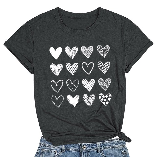 Meichang T-Shirts de la Saint-Valentin pour Femmes, T-Shirts Graphiques Mignons avec Cœur, Manches Courtes, Col Rond, Coupe Ample, T-Shirts de Fête, Cadeaux de la Saint-Valentin