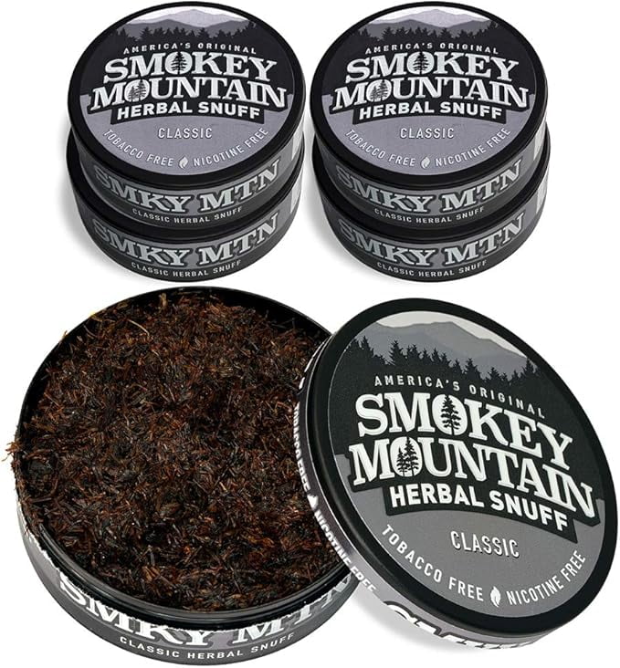 snortable tobacco Smokey Mountain Herbal Long Cut – Straight – 5 Can Box Natural Herbal  Smokeless Product