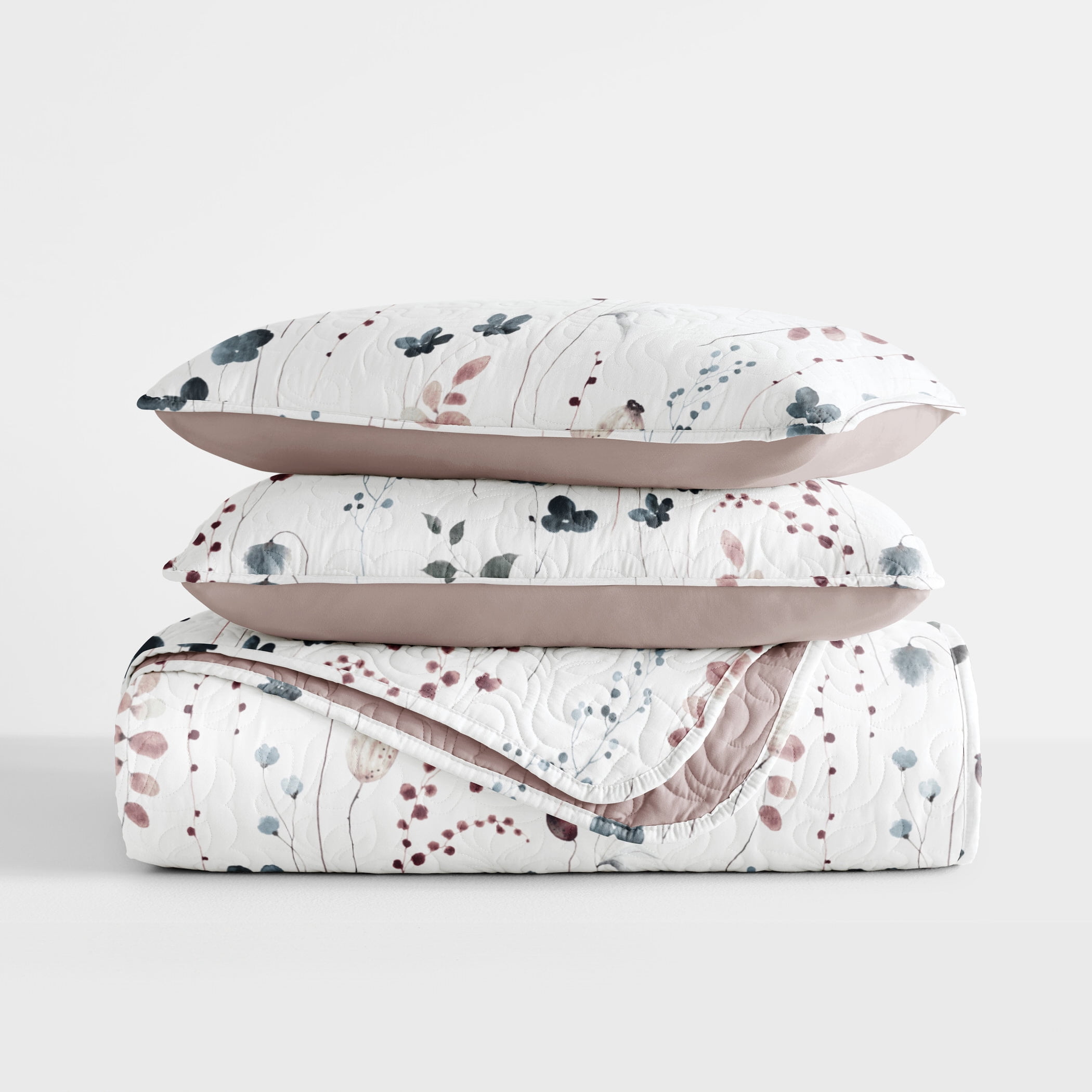 Lightweight Quilt Set Super Soft Wrinkle Resistant Quilted Coverlet Floral Patterns by Comfort Canopy