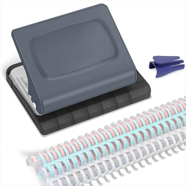 10 Hole Punch Binding Machine for Planners, with 10 Multi-Color Binder Rings, 30 Holes on A4, 20 Holes on A5 Grey