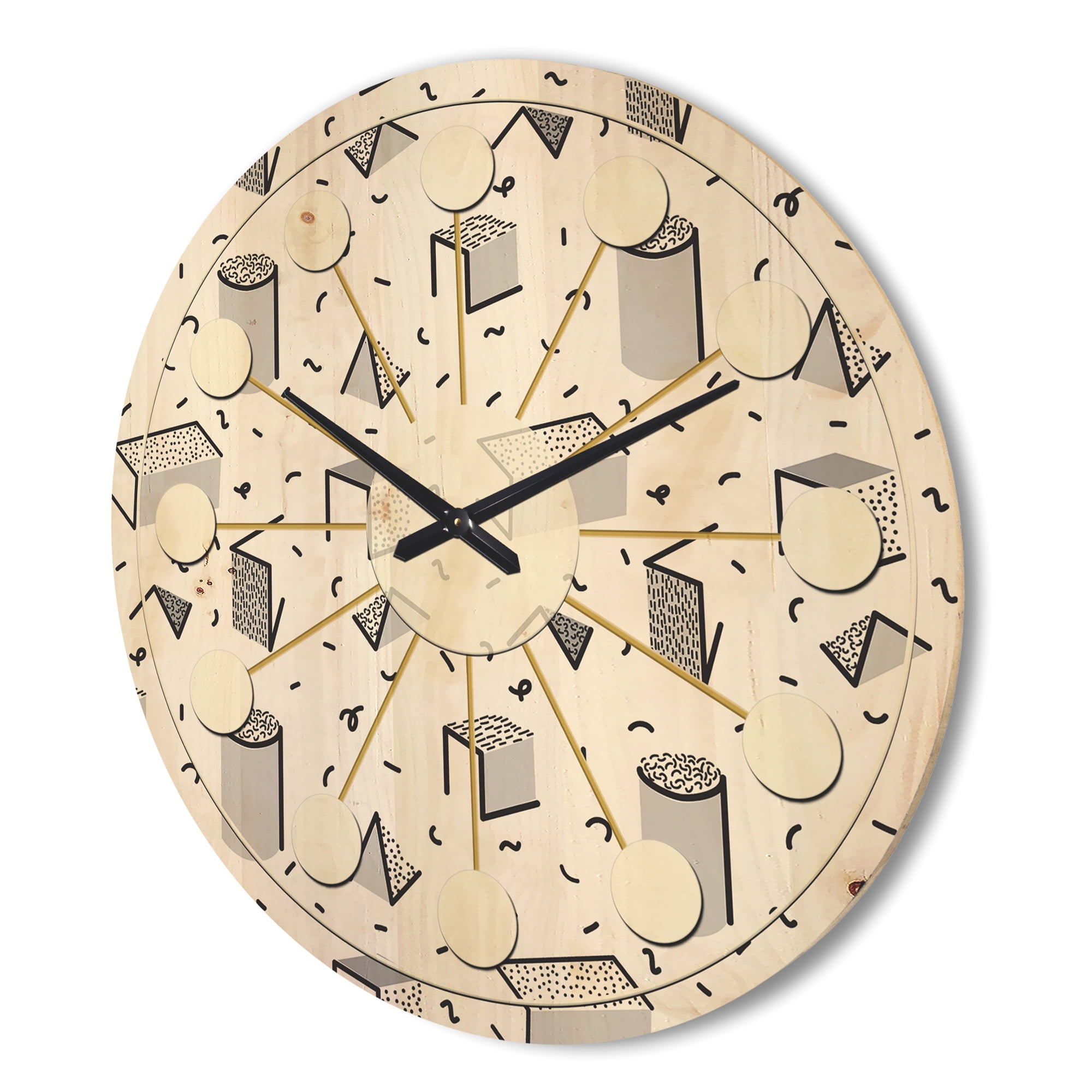 Designart 'Retro Geometric Design V' Mid-Century Modern Wood Wall Clock