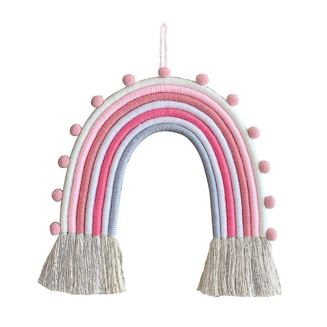 Adornos colgantes de pared para el hogar con diseño de arcoíris tejido a mano para habitación de niños, 2