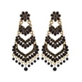 thumbnail image 1 of Crunchy Fashion Bollywood Jewellery Traditional Ethnic Bridal Bride Wedding Bridesmaid Ethnic Gold-Plated Jadau Black Kundan Long Pearl Earrings Jhumka earrings, 1 of 4