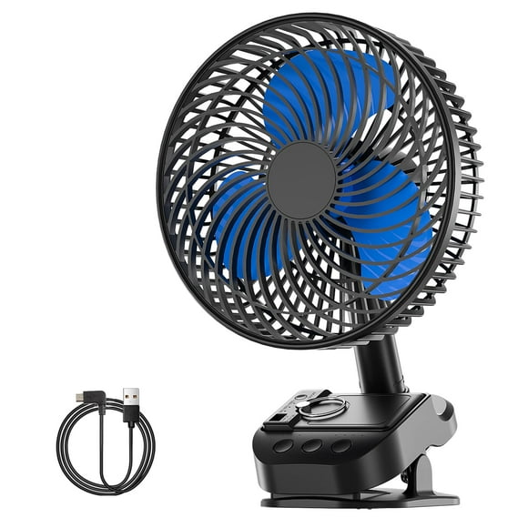 ATEngeus Ventilador USB 4 en 1, ventilador de clip de 8 pulgadas, ventilador de mesa recargable de 10000 mAh, ventilador con pilas de 5 velocidades, rotación automática de 45°/90°, 3 ajustes de tiempo