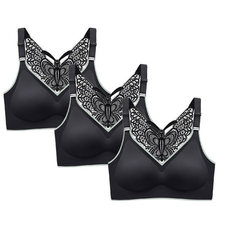 

BUIgtTklOP Bras for Women 3-Pack Women Butterfly Back Top Bra Wire Free Underwears Base Vest Style Sports Lingerie Black L