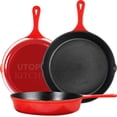 thumbnail image 1 of Juego de 3 sartenes de hierro fundido Utopia Kitchen, sartén de chef, pre-sazonadas, de 6, 8 y 10 pulgadas, fáciles de usar en horno, estufa, parrilla o fogata, color rojo, 1 of 5