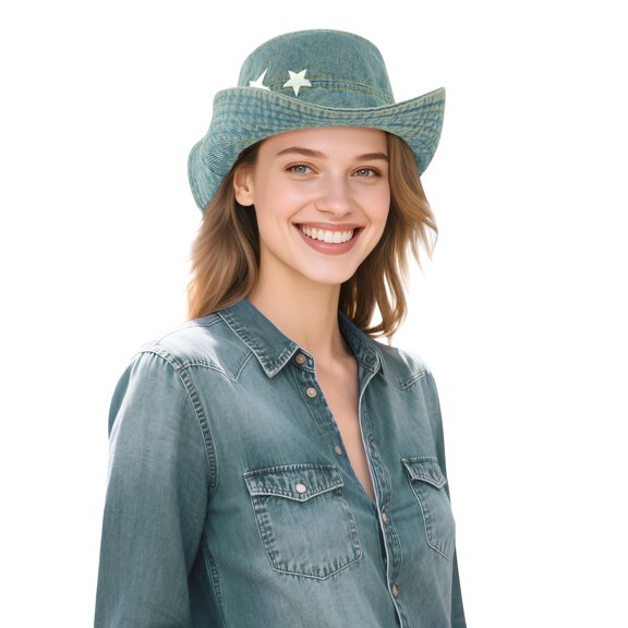 Wowstyle Denim Bucket Hat for Women Blue Jean Western Fisherman Hats Packable Outdoor Boonie Sun Cap