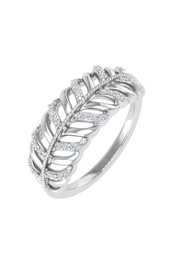 0.15 Carat Diamond Leaf Shaped Wedding Band Ring in 925 Sterling Silver (Ring Size 7)