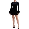 thumbnail image 2 of Women Long Sleeve Furry Patchwork Bodycon Mini Dress Sexy Plush Trim Slim Fit Dress Party Christmas, 2 of 6