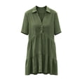 thumbnail image 6 of ShomPort Summer Casual Dresses for Women Loose Short Sleeve Lapel Button Front V Neck Knee Length Pleated Midi Dress, 6 of 7