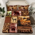 thumbnail image 2 of Feelyou Farmhouse Reindeer Moose Full Size Sheets, Western Lodge Cabin Bed Sheets, Brown Plaid Checkered Sheet Sets, Breathable Home Decor, 4 Pieces, 2 of 7