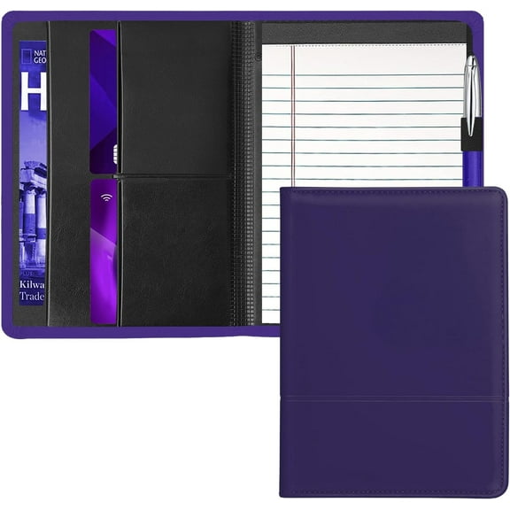 Classic Padfolio/Junior Portfolio Folder Case, A5 Business Organizer Binder for Men Women, 5 x 8 Writing Pad Included, Dark Purple