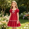 thumbnail image 2 of Tfken Comfy Dresses For Girls Soft Travel Holiday Girls Dresses Short Sleeve Solid Lace Casual Party Kids Trendy Clothes Size 8-9 Years, 2 of 4