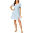 thumbnail image 2 of INSPIRE CHIC Women's Sweetheart Neck Button Decor Smocked Back Belted Dress, 2 of 6