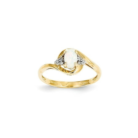 14k Yellow Gold Diamond Opal Band Ring Size 7.00 Stone Birthstone October Set