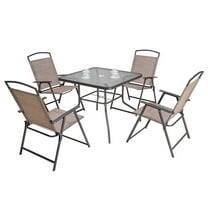 Crestlive Products 5 Pcs Metal & Glass Patio Dining Set with Umbrella Hole in Beige