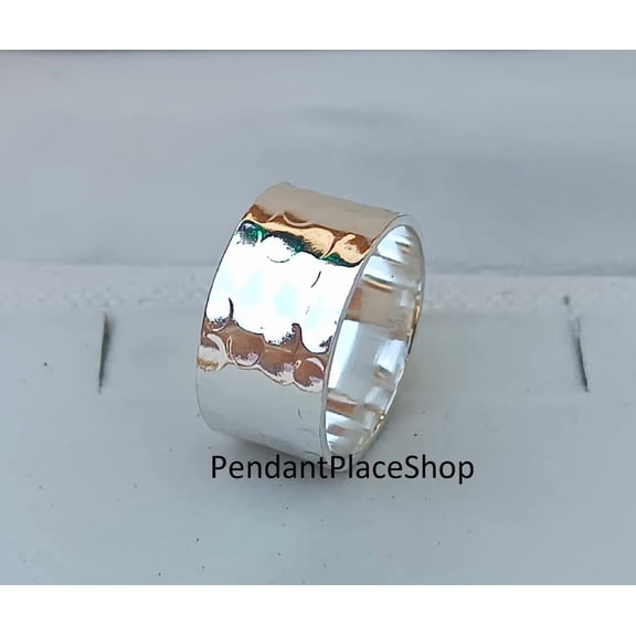LD DESIGNS -Hammered Silver Ring – 925 Sterling Silver Band | Men's Durable Wedding Band with Artisan Crafted Elegant Finish